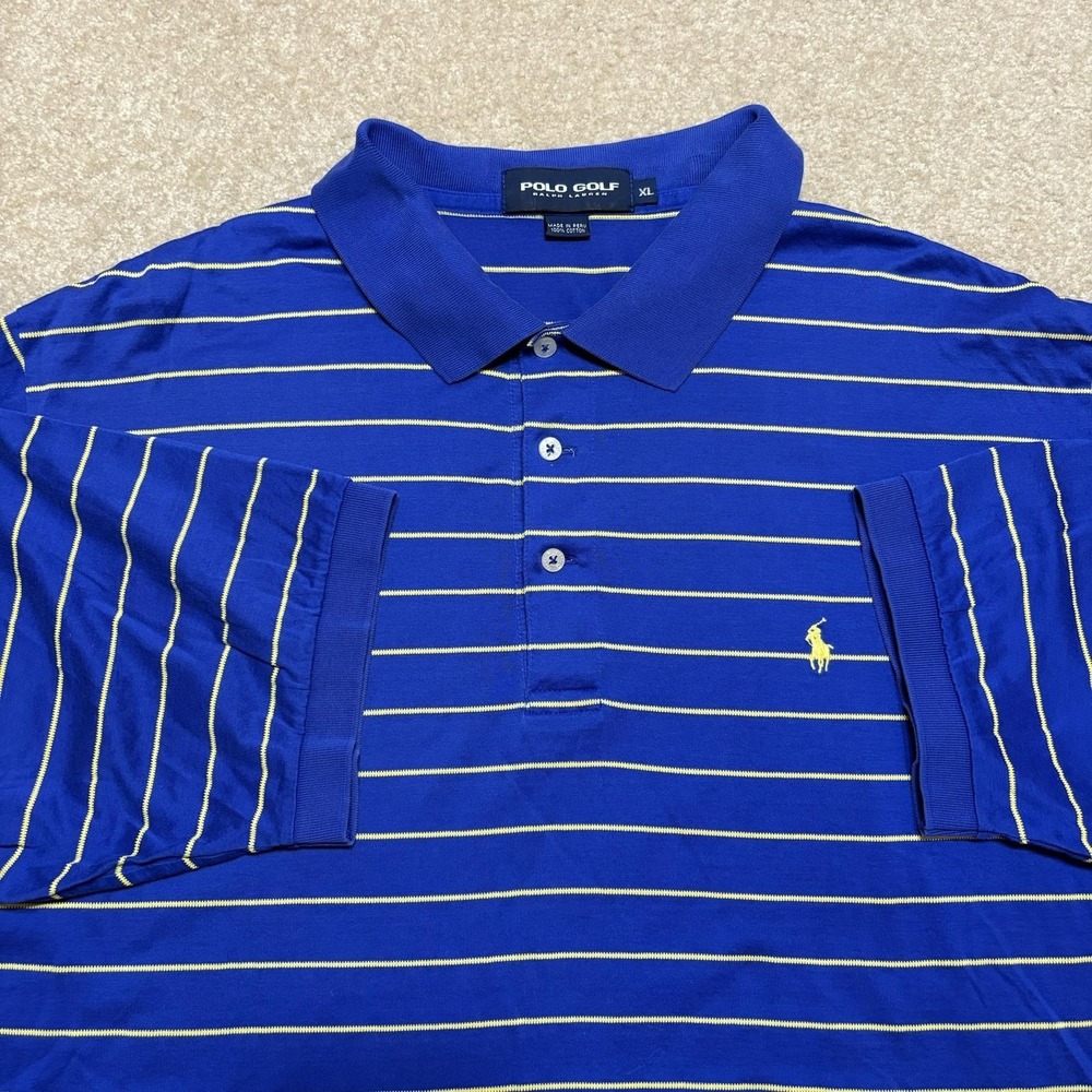 Vtg Polo Golf Ralph Lauren Polo Shirt Mens XL Blue Stripe Whistling Straits Golf